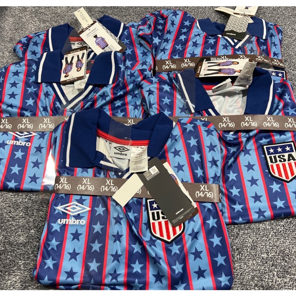 5 Umbro Youth USA Soccer Jerseys Blue Red Stars Stripes Polo Shirt XL 14/16 NWT
